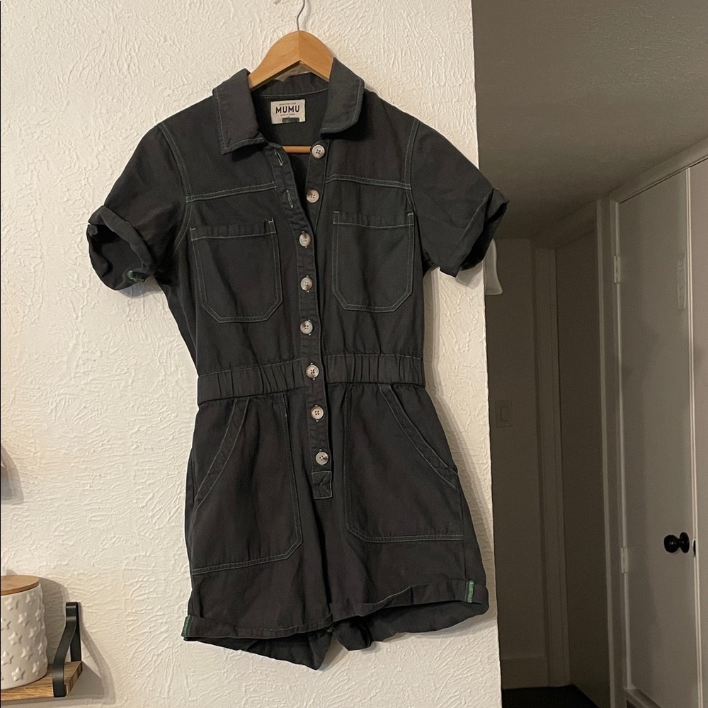 Show Me Your MuMu Cannon Button-Up Romper in Washed Black Size Medium - Picture 3 of 6